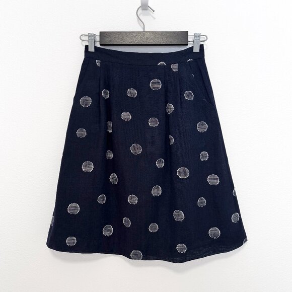 NWT Bridge & Burn Navy Polka Dot Skirt Size Small Linen Cotton Blend - Picture 1 of 13